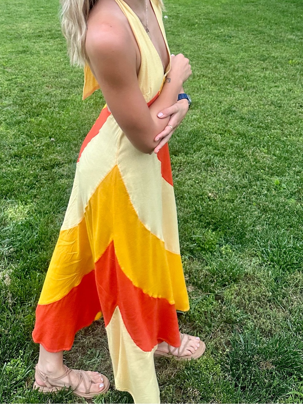 Free People Diagonal Stripe Halter Maxi Dress - Cream, Yellow & Orange - Picture 6 of 6